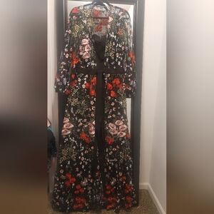 Julia Jordan Floral Embroidery Long Jacket & Jumpsuit Set